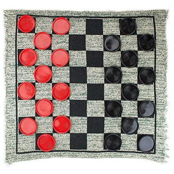 Brybelly Giant 3-in-1 Checkers and Mega Tic Tac Toe with Reversible Rug