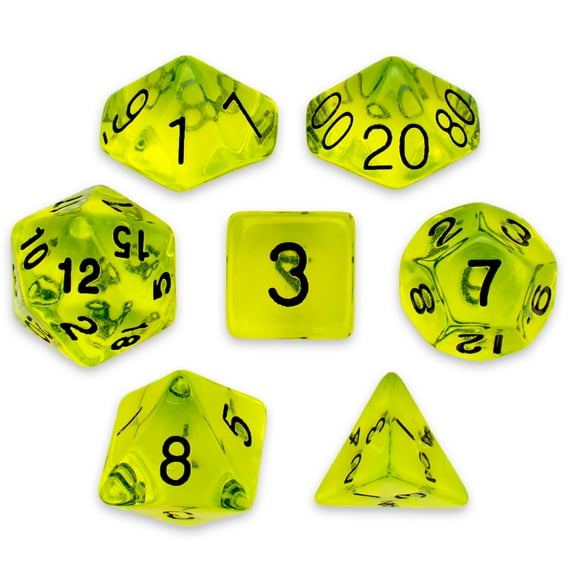 Brybelly Holdings GDIC-1135 7 Die Polyhedral Dice Set in Velvet Pouch, Boiled Bile