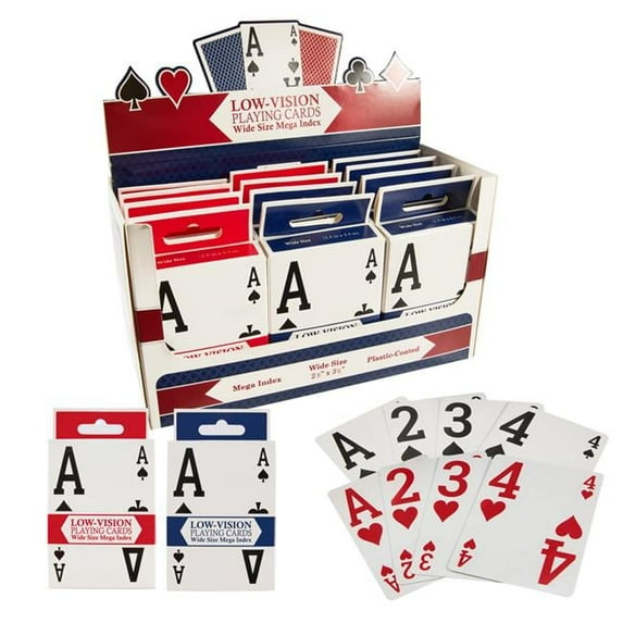 Brybelly Low-Vision Mega Index Playing Card, Red & Blue - 12 Decks