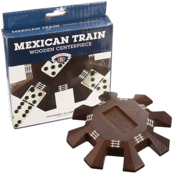 Brybelly Mexican Train Dominoes Wooden Centerpiece – Smooth Dark Oak Hub Accessory with 8 Standard Size 1” x 2” Domino Slots – Ages 8+, 2-8 Players for Double 12 Sets – Great for Family Game Night