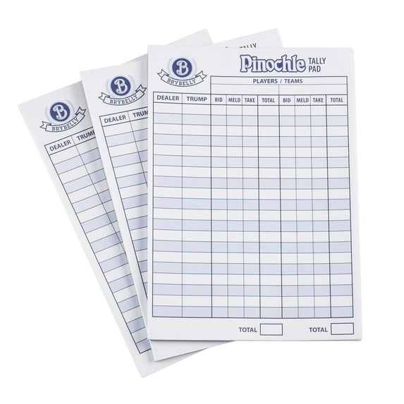 Brybelly Pinochle Scorecards, 75-pack - Set of Replacement Score Sheet Refills for Pinochle Card Games - Must-have Accessories for Family Game Night - Extra Playing Card Game Tear-away Scoring Pads