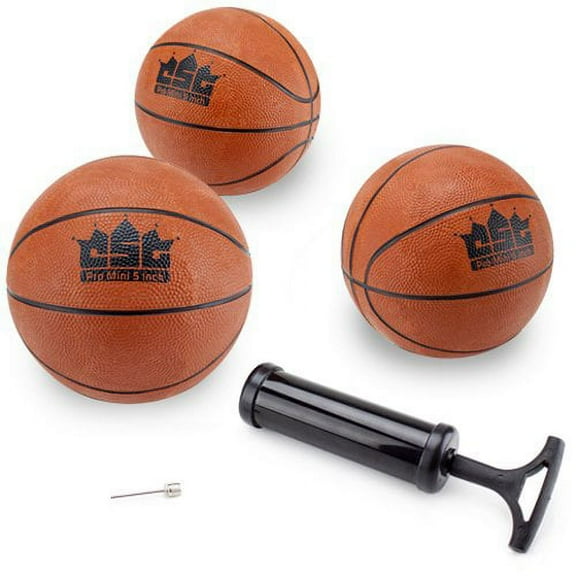 Brybelly Set of 3 5-Inch Mini Basketballs w/Needle, Inflation Pump