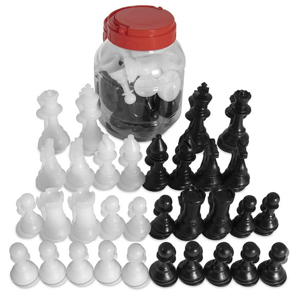 Brybelly Standard Staunton Chessmen Bucket, 3.5" Tall King Full Set of 32 Black & White Chess Pieces