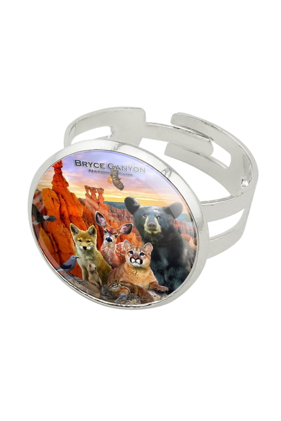 Bryce Canyon National Park Utah UT Beer Animals Cougar Deer Coyote Silver Plated Adjustable Novelty Ring