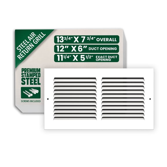 12x6 Return Air Grille - Heavy Duty Steel Vent Cover, Louvered Design, Paintable White, Install Kit Included - HVAC Wall & Ceiling Register by Bryce Hardware (12 x 6 Inch)