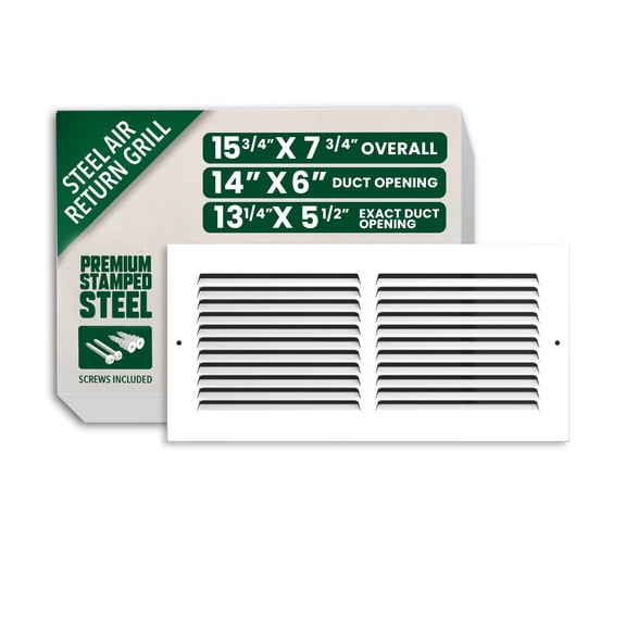 14x6 Return Air Grille - Heavy Duty Steel Vent Cover, Louvered Design, Paintable White, Install Kit Included - HVAC Wall & Ceiling Register by Bryce Hardware (14 x 6 Inch)
