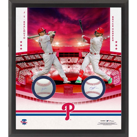 Bryce Harper & J.T. Realmuto Philadelphia Phillies Framed Autographed Two Baseball Shadowbox Collage - Fanatics Authentic Certified