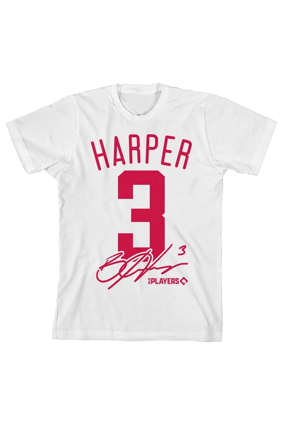 Bryce Harper Number 3, Signature and logo on white Kids T-Shirt-XS