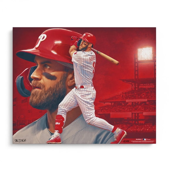 Bryce Harper Philadelphia Phillies Stretched 20" x 24" Canvas Giclee Print - Designed and Signed by Artist Brian Konnick