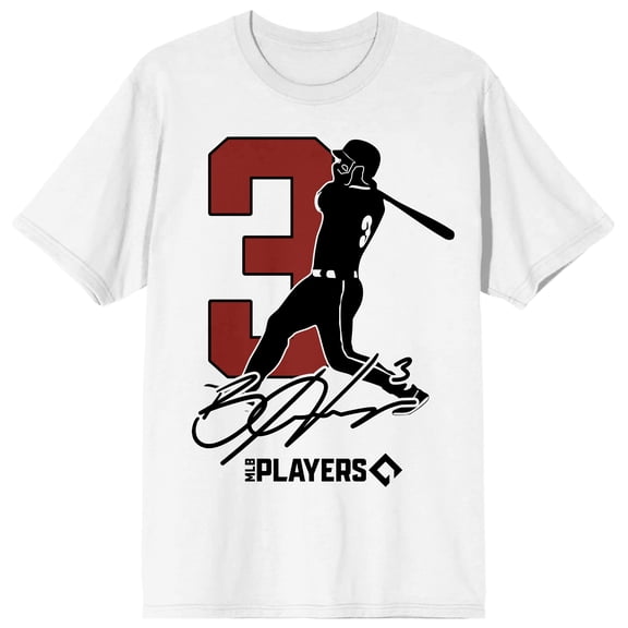 Bryce Harper silhouette, Number 3, signature and logo on white Adult T-Shirt-Small