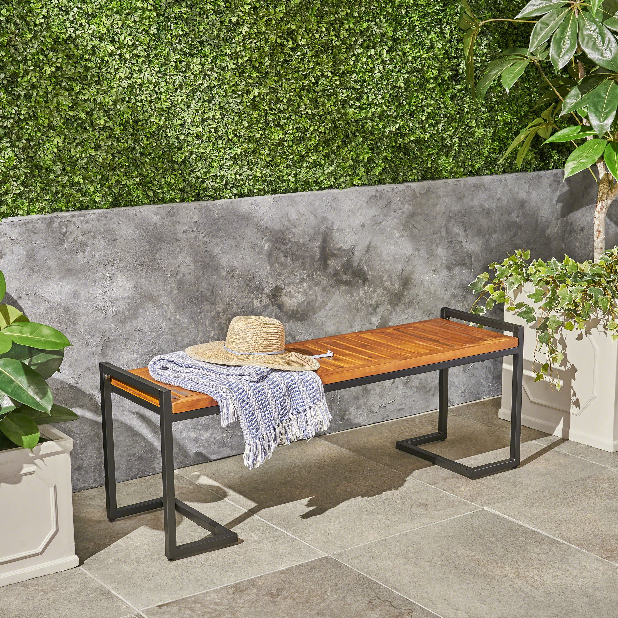Steel and wood garden bench discount