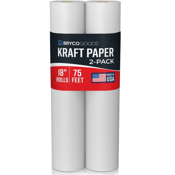 Bryco Goods (Pack of 2) White Kraft Paper Roll - 18 Inch x 75 Feet - Made in USA - Gift Wrapping, Arts & Crafts, Bulletin Board, Packing Paper