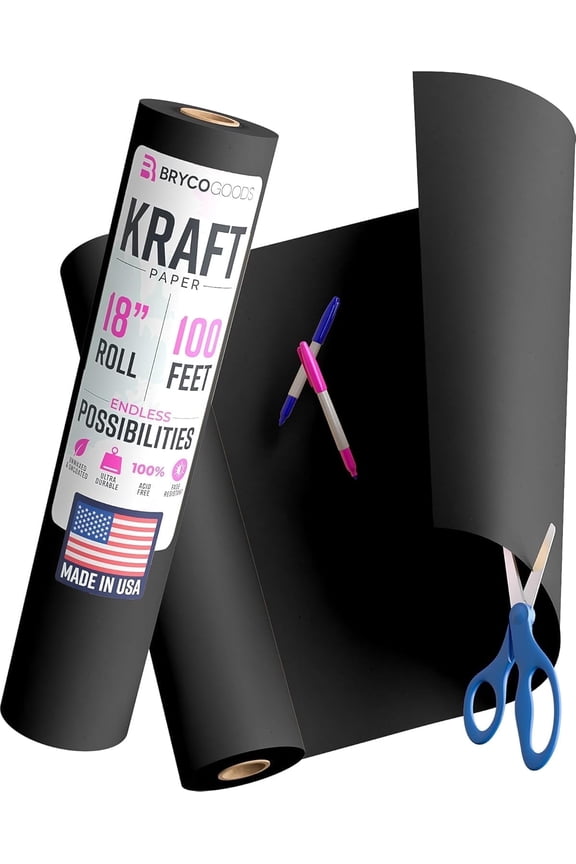 Black Kraft Paper Roll - 18 Inch x 100 Feet - USA Made - Wrapping Paper for Packaging, Shipping, Arts & Crafts, Bulletin Board, Decorations, Bouquet, Gift Wrap
