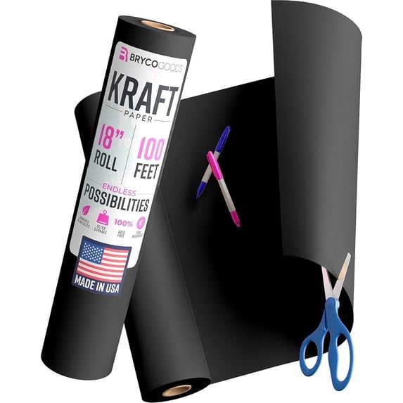 Bryco Goods Black Kraft Paper Roll - 18 Inch x 100 Feet - USA Made - Wrapping Paper for Packaging, Shipping, Arts & Crafts, Bulletin Board, Decorations, Bouquet, Gift Wrap