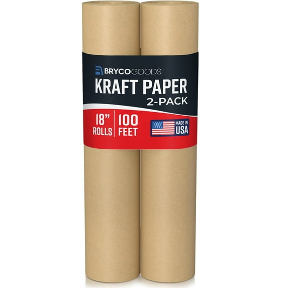 Bryco Goods (Pack of 2) Brown Kraft Paper Rolls - 18 Inch x 100 Feet - Moving Supplies, Gift Wrapping, Arts & Crafts, Bulletin Board, Packing Paper – USA Made