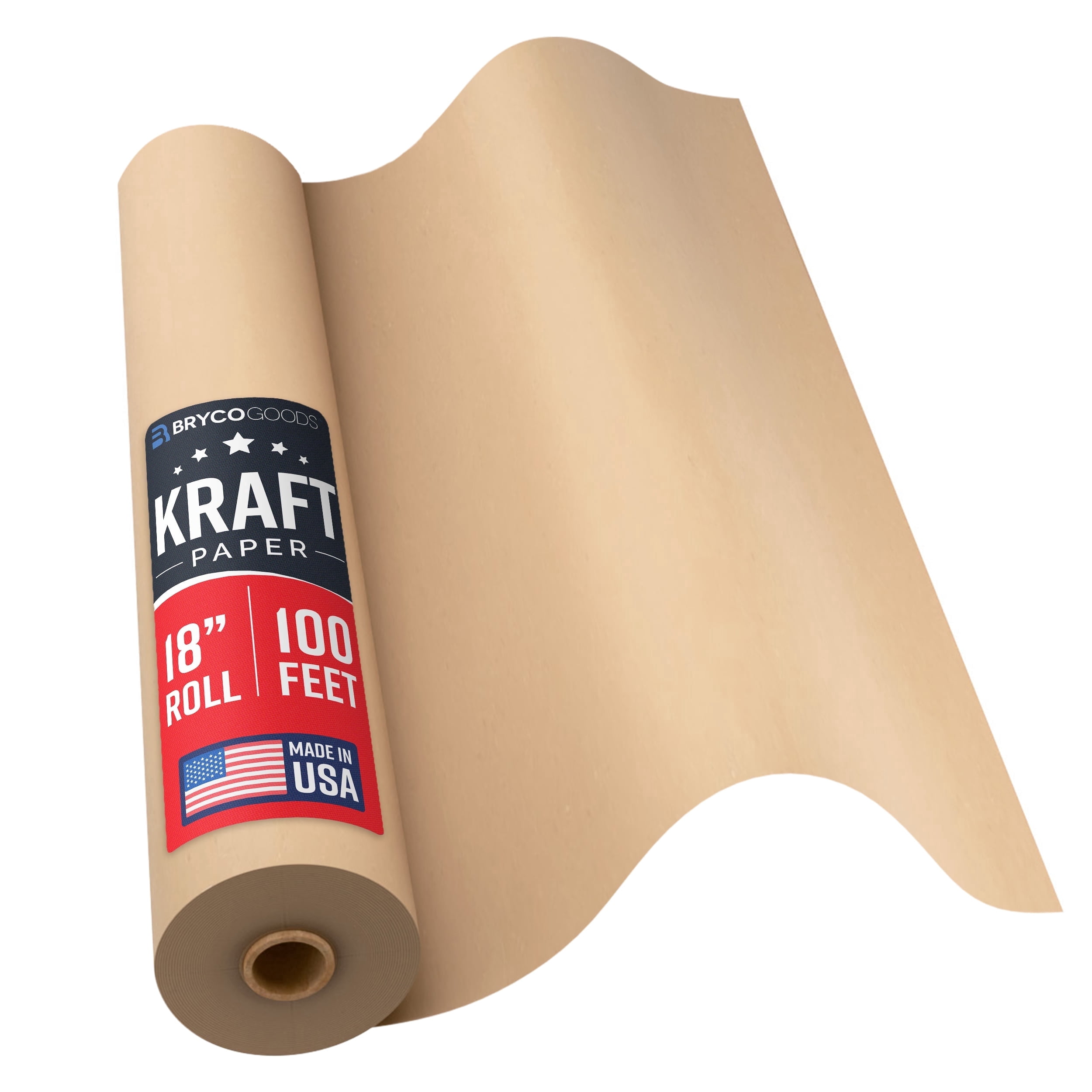 Bryco Goods Brown Kraft Paper Roll - 18 Inch x 100 Feet - Moving Supplies, Gift Wrapping, Arts & Crafts, Bulletin Board, Packing Paper – USA Made