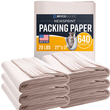Bryco Goods Packing Paper Sheets for Moving - 20lb - 640 Sheets of Newsprint Paper - Must Have in Your Moving Supplies - 27" x 17" - Made in USA
