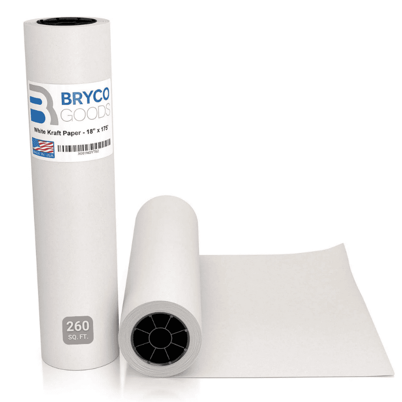 Bryco Goods White Kraft Arts and Crafts Paper Roll, Ideal for Paints, Wall Art Supplies, Easel Paper, Fade-Resistant Board Paper, Gift Wrapping Paper and Kids Crafts, 18" X 2100" (175').