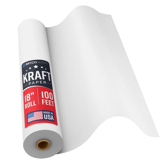 Bryco Goods White Kraft Paper Roll - 18 Inch x 100 Feet - Made in USA - Moving Supplies, Gift Wrapping, Arts & Crafts, Bulletin Board, Packing Paper
