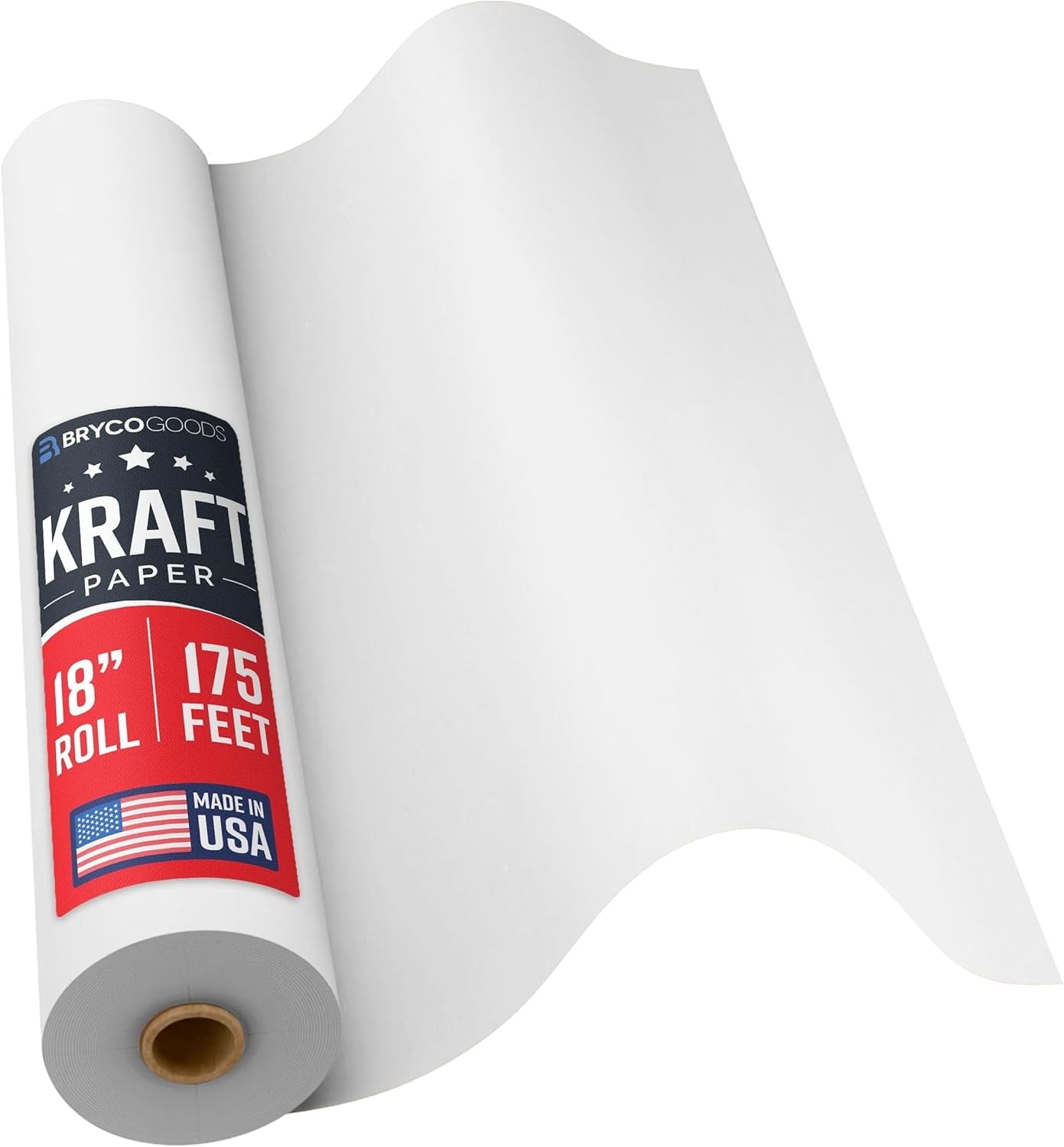 Bryco Goods White Kraft Paper Roll - 18 Inch x 175 Feet - Moving Supplies, Gift Wrapping, Arts & Crafts, Bulletin Board, Packing Paper - USA Made
