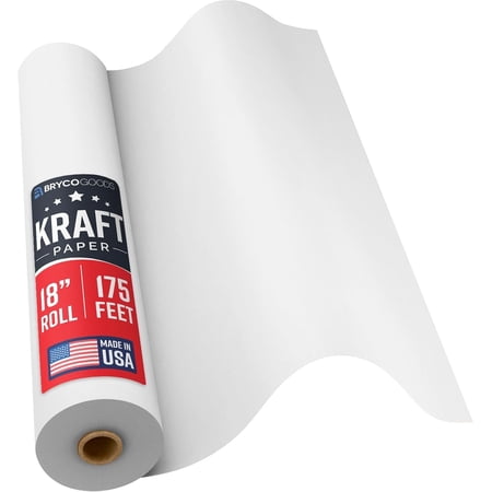 Bryco Goods White Kraft Paper Roll - 18 Inch x 175 Feet - Moving Supplies, Gift Wrapping, Arts & Crafts, Bulletin Board, Packing Paper - USA Made