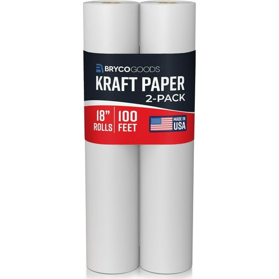 Bryco Goods (Pack of 2) White Kraft Paper Roll - 18 Inch x 100 Feet - Made in USA - Gift Wrapping, Arts & Crafts, Bulletin Board, Packing Paper