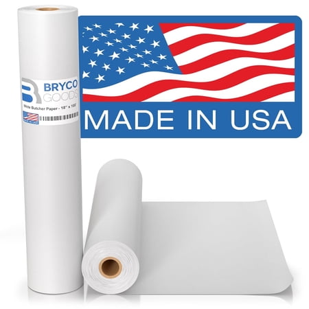 Bryco Goods White Kraft Butcher Paper Roll - 18 Inch x 100 Feet - Made in USA - Unwaxed and Uncoated Sublimation Paper - Food-Grade Wrapping Paper for All Meat Varieties