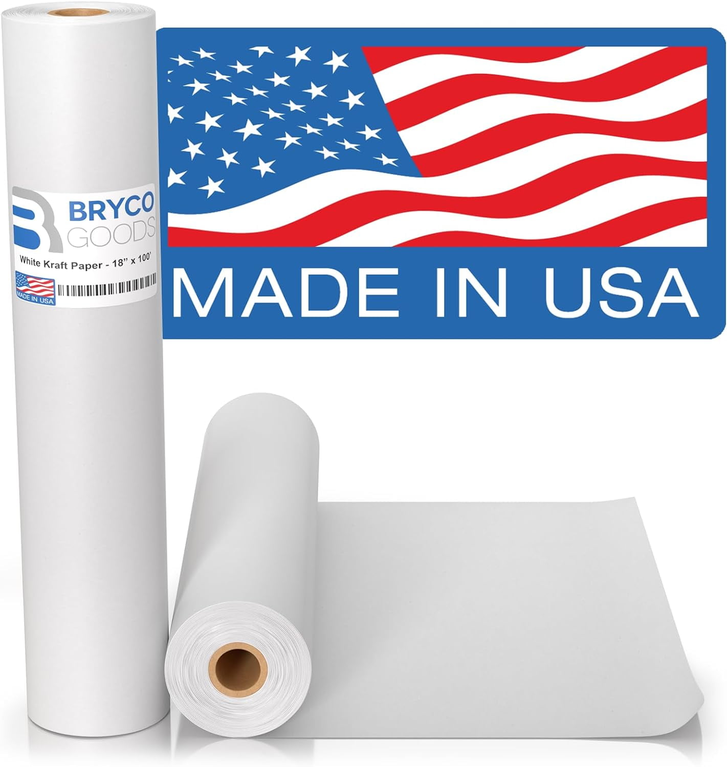 Bryco Goods White Kraft Arts and Crafts Paper Roll, Ideal for Paints, Wall Art Supplies, Easel Paper, Fade-Resistant Board Paper, Gift Wrapping Paper, and Kids Crafts, 18" X 1200" (100').