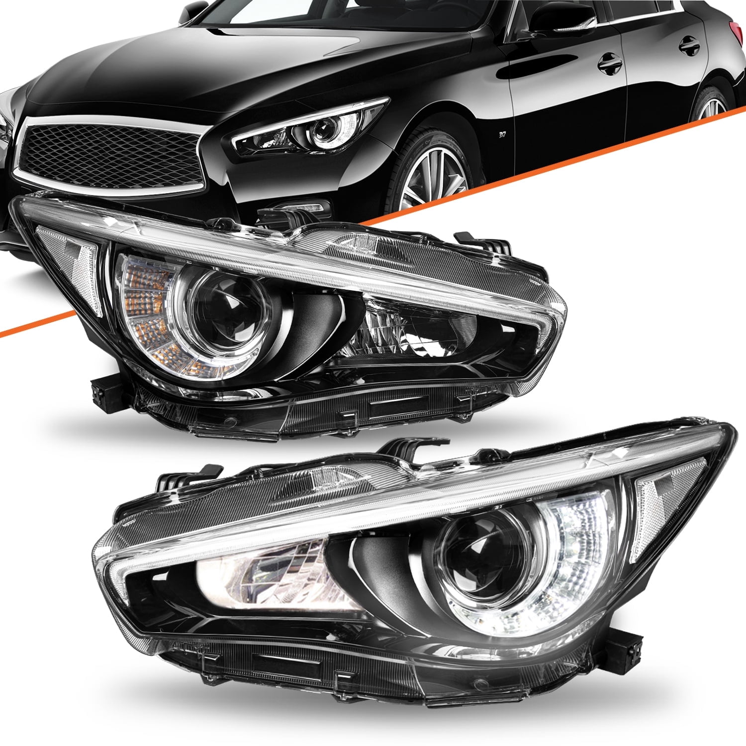 SEBLAFF Driver Side LED Headlight Assembly For Infiniti Q50 2014-2022 – Projector, Chrome Housing, W/o AFS