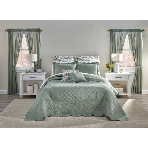BrylaneHome, Bedspread, 100% Cotton Florence Oversized, Blue - Walmart.com