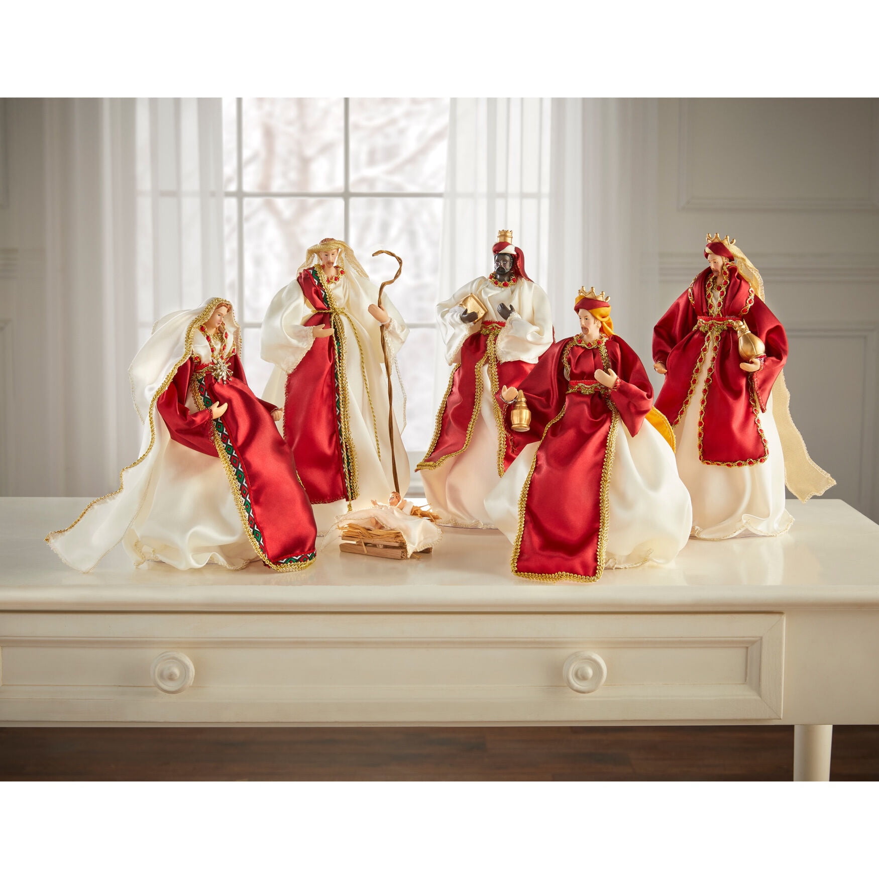 Ivory and Red 12" Tabletop Nativity Scene Set of 6