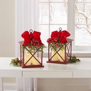BrylaneHome 14H Red Christmas Lantern With Led Candles