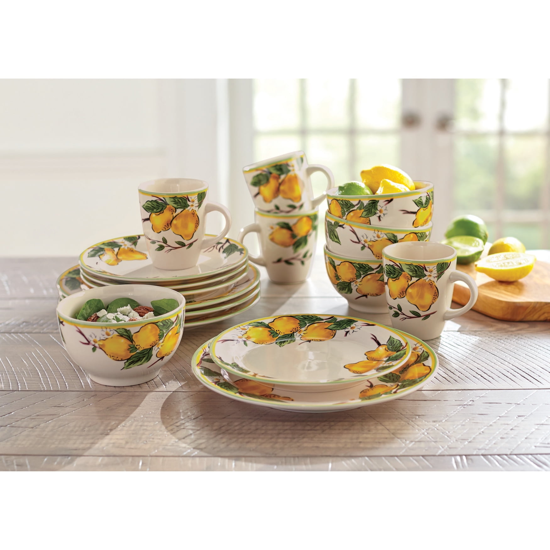 Multi-colored Ceramic Lemon Dinnerware Set, Service for 4