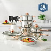 BrylaneHome 18 Piece Copper Accent Stainless Steel Cookware Set