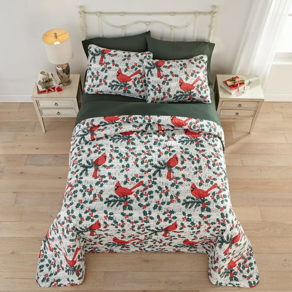 BrylaneHome 3 Piece Microfleece Christmas Bedspread Set