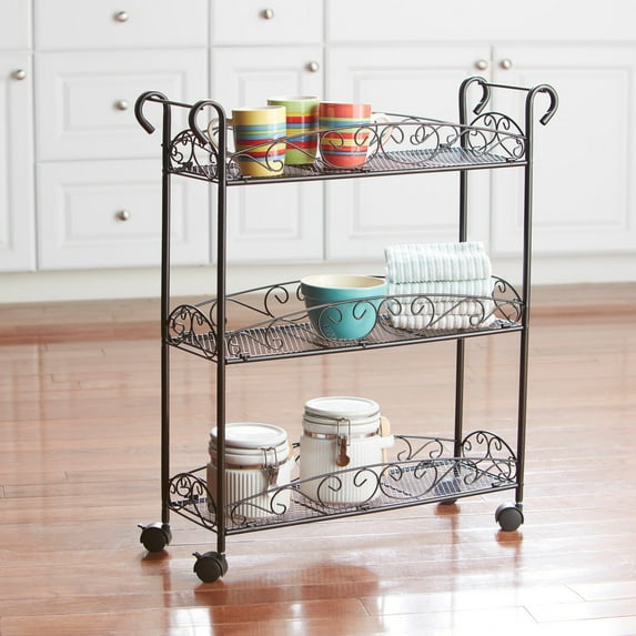 BrylaneHome 3-Tier Scroll Rolling Cart