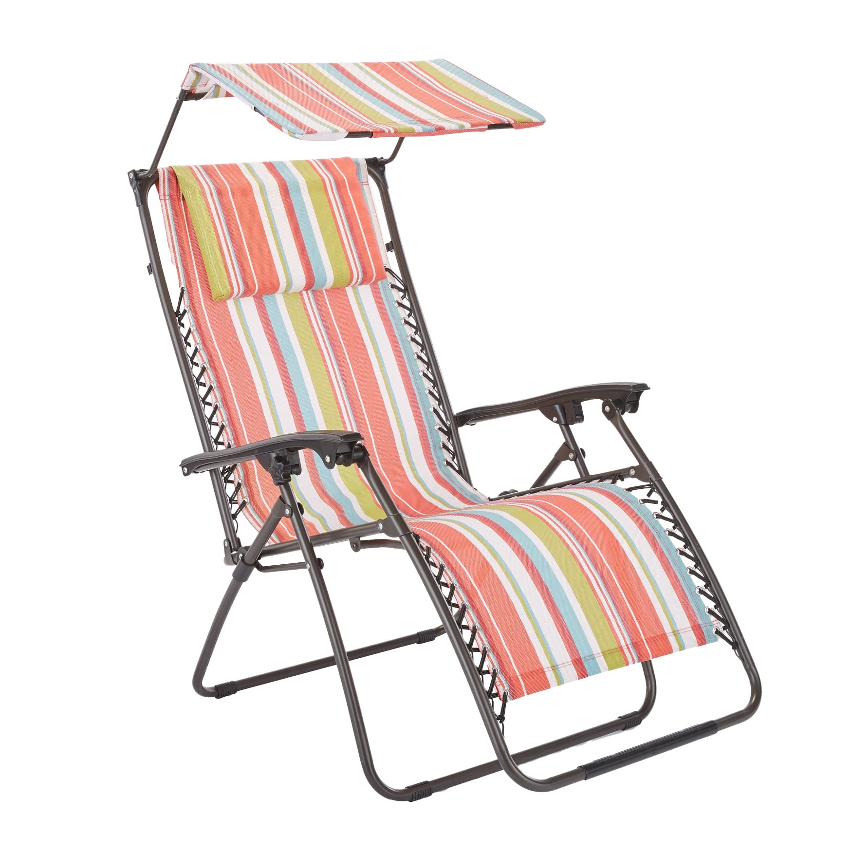 Multi Stripe Zero Gravity Lounger with Adjustable Canopy