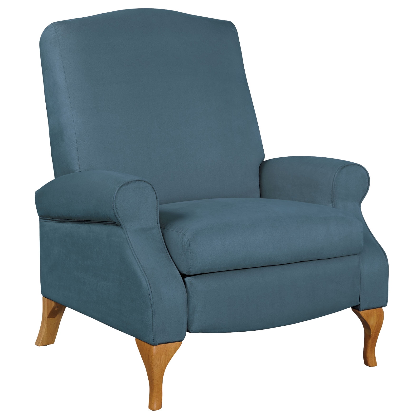 Teal Microfiber Manual Push Back Recliner with Wooden Legs