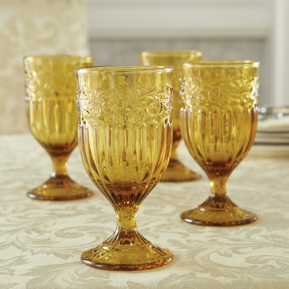 BrylaneHome 4 Piece Amber Goblets Set