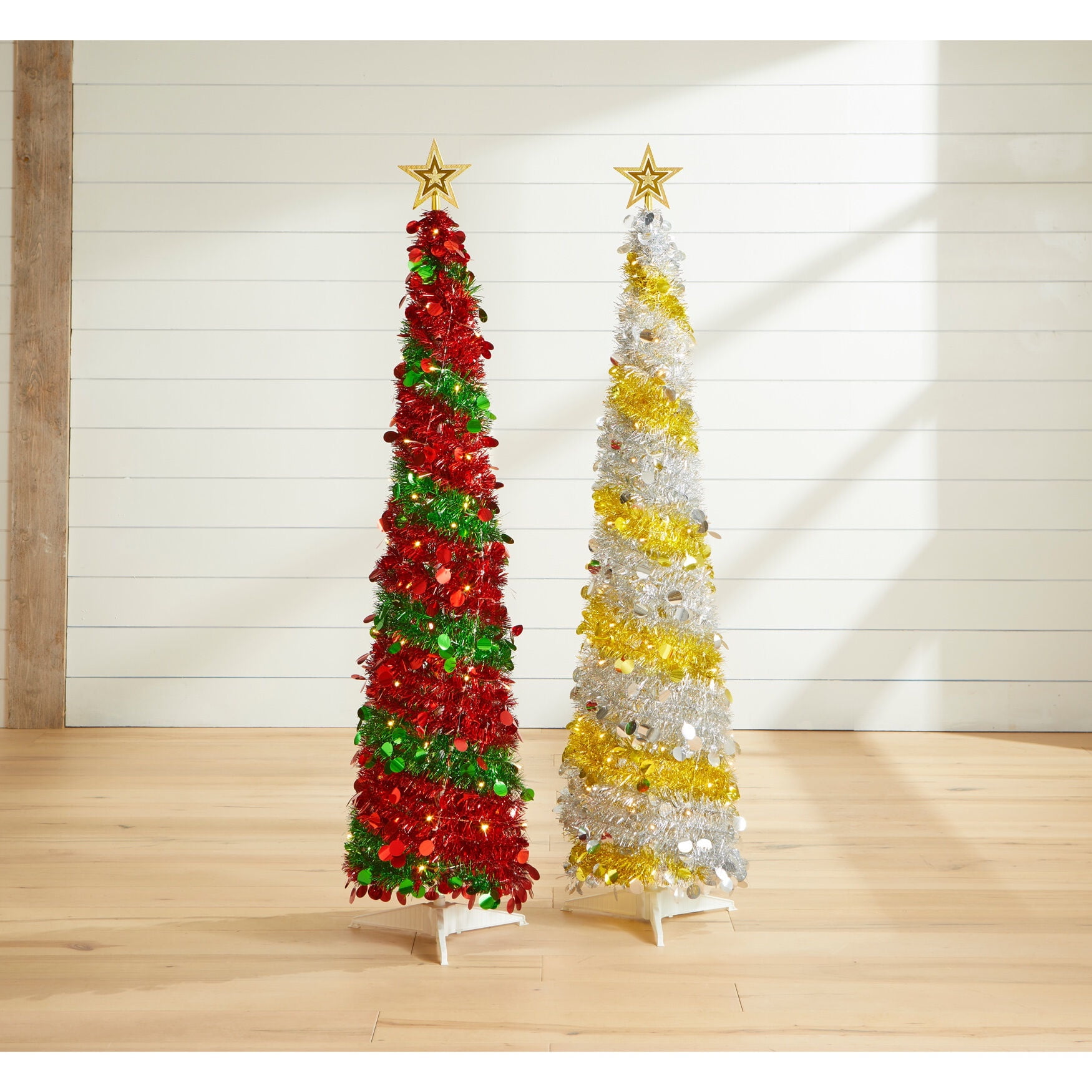 BrylaneHome 5' PreLit PopUp Tinsel Christmas Tree Red Green