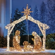 BrylaneHome 6 Ft Outdoor Christmas Nativity Set LED Lights Large Yard Decoration - Nativity Scene Blue