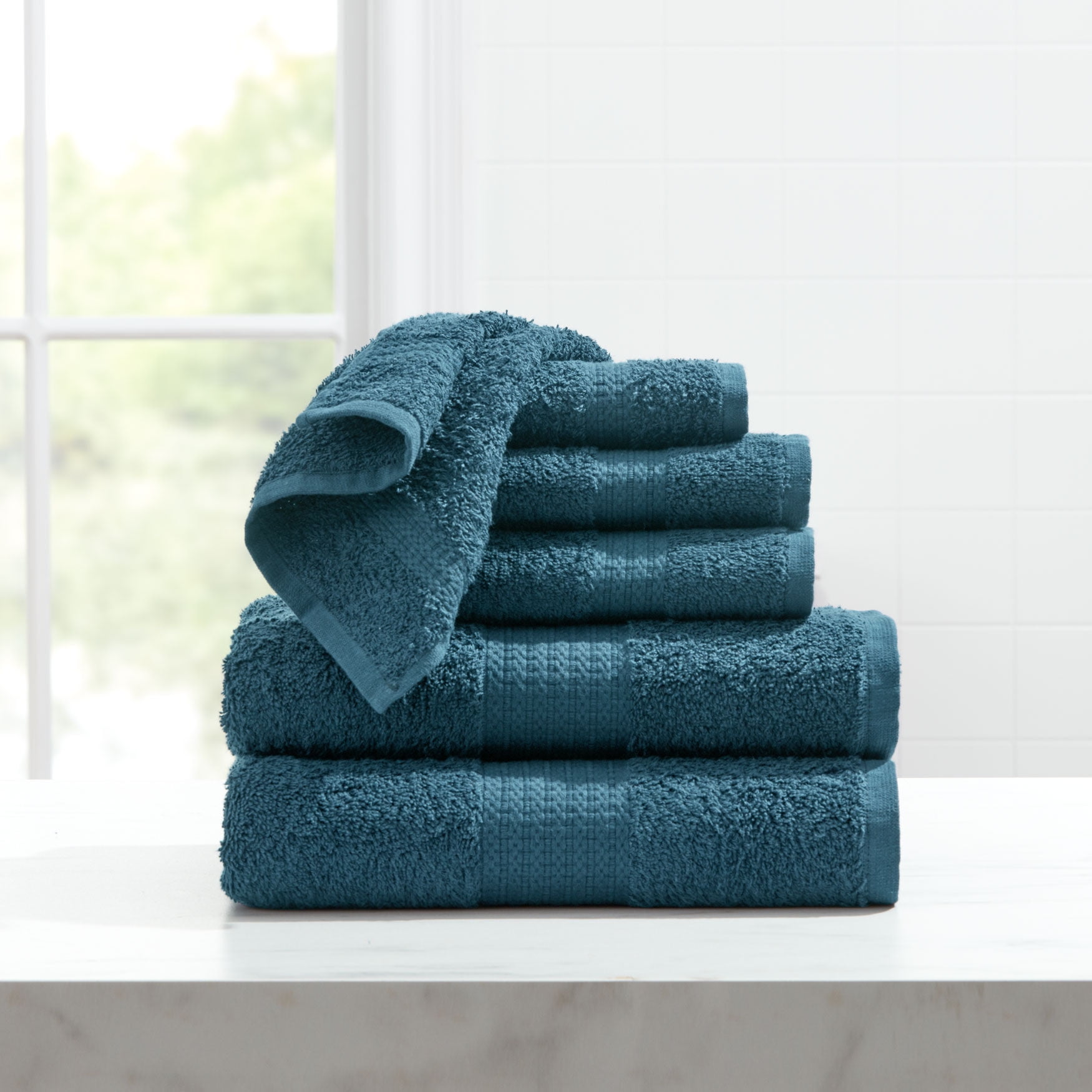 Great Bay Home 100% Cotton Ribbed Terry Bathroom Towels. Absorbent  Quick-Dry Plush Bath Towels. Rori Collection (6 Piece Set, Blue) 6 Piece  Set Ribbed - Blue