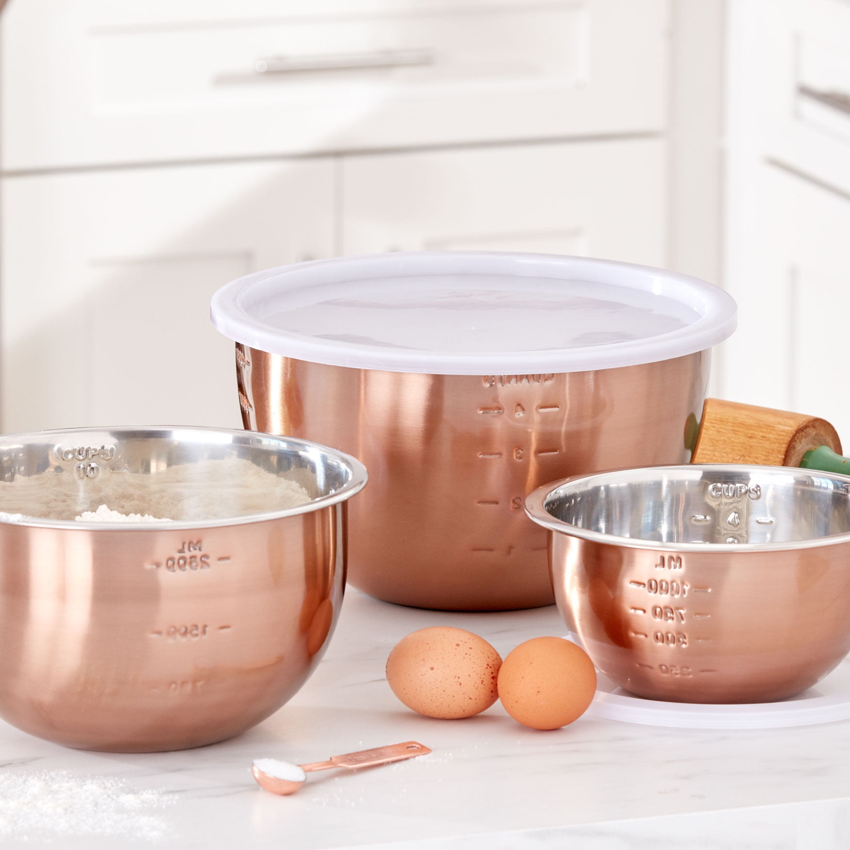 BrylaneHome 6 Piece Set Of Copper Mixing Bowls & Lids, Copper Bronze Stainless Steel - Walmart.com