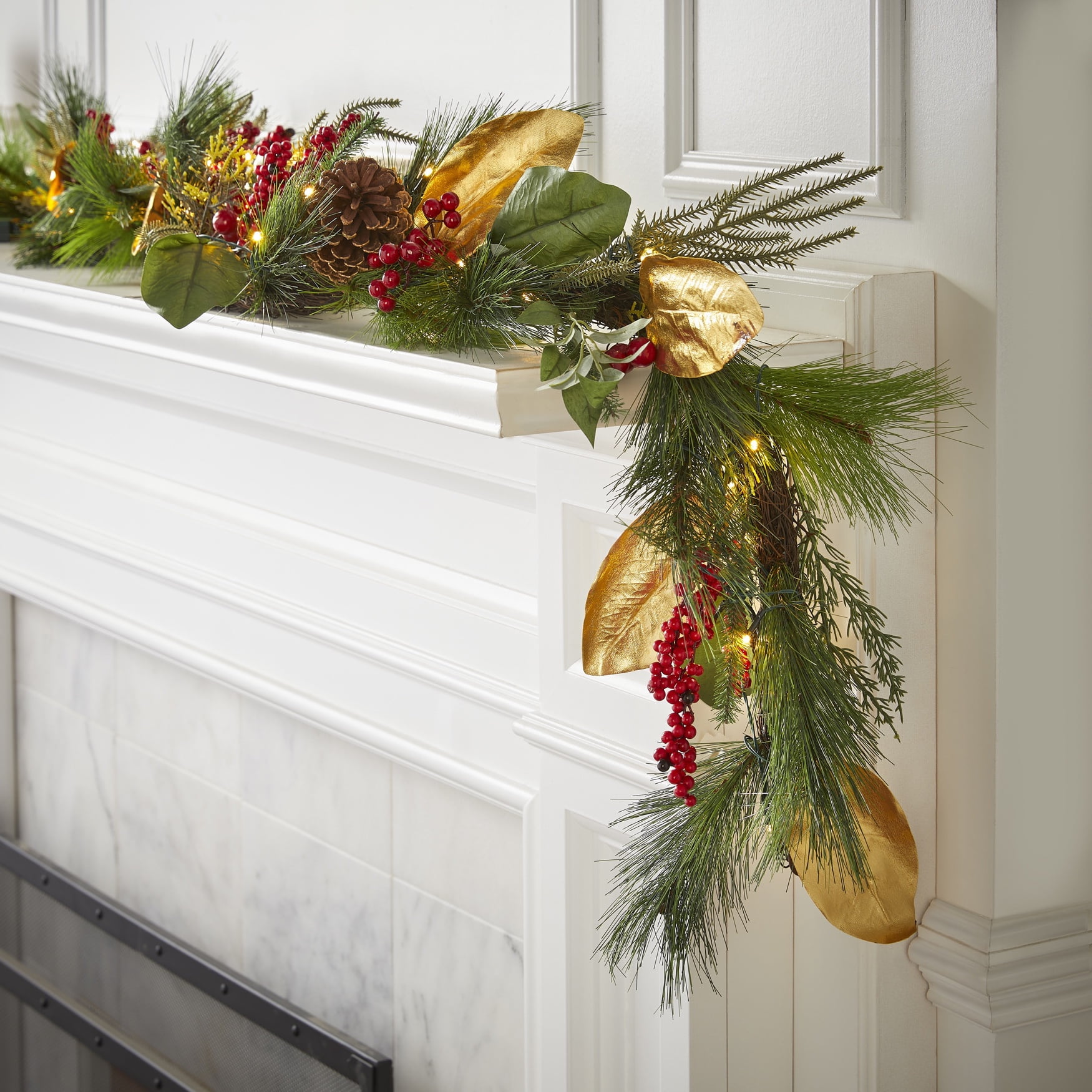 8-Inch Green and Gold Pine Cone Christmas Garland