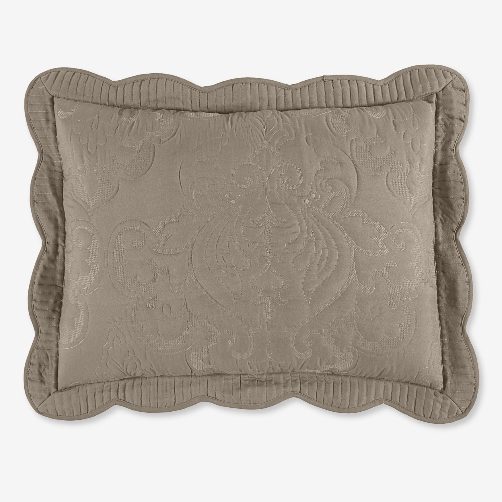 Taupe King Embroidered Polyester Sham with Scalloped Border