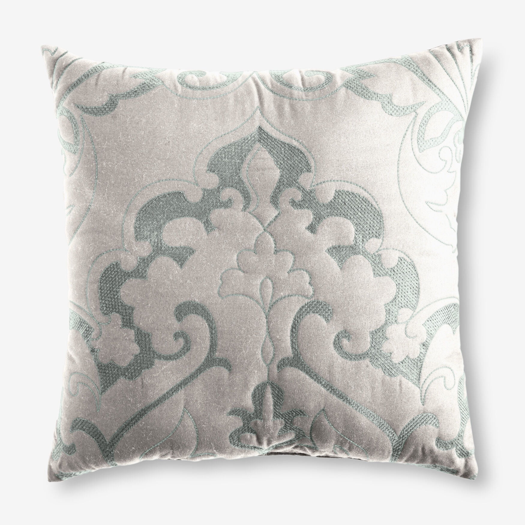 Amelia 16" Square Ivory Seaglass Embroidered Plush Throw Pillow