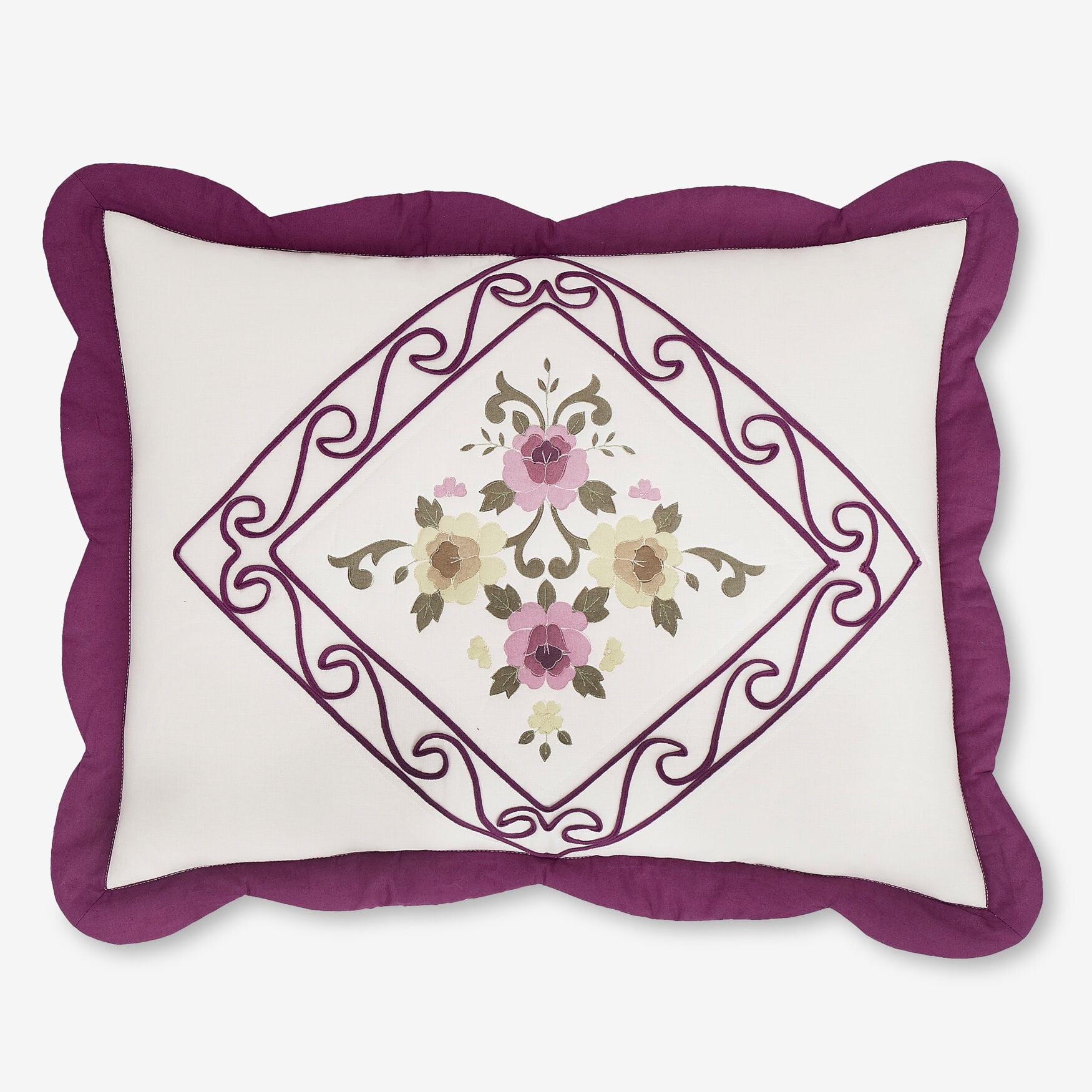 BrylaneHome Ava Embroidered Cotton Sham - King, Plum