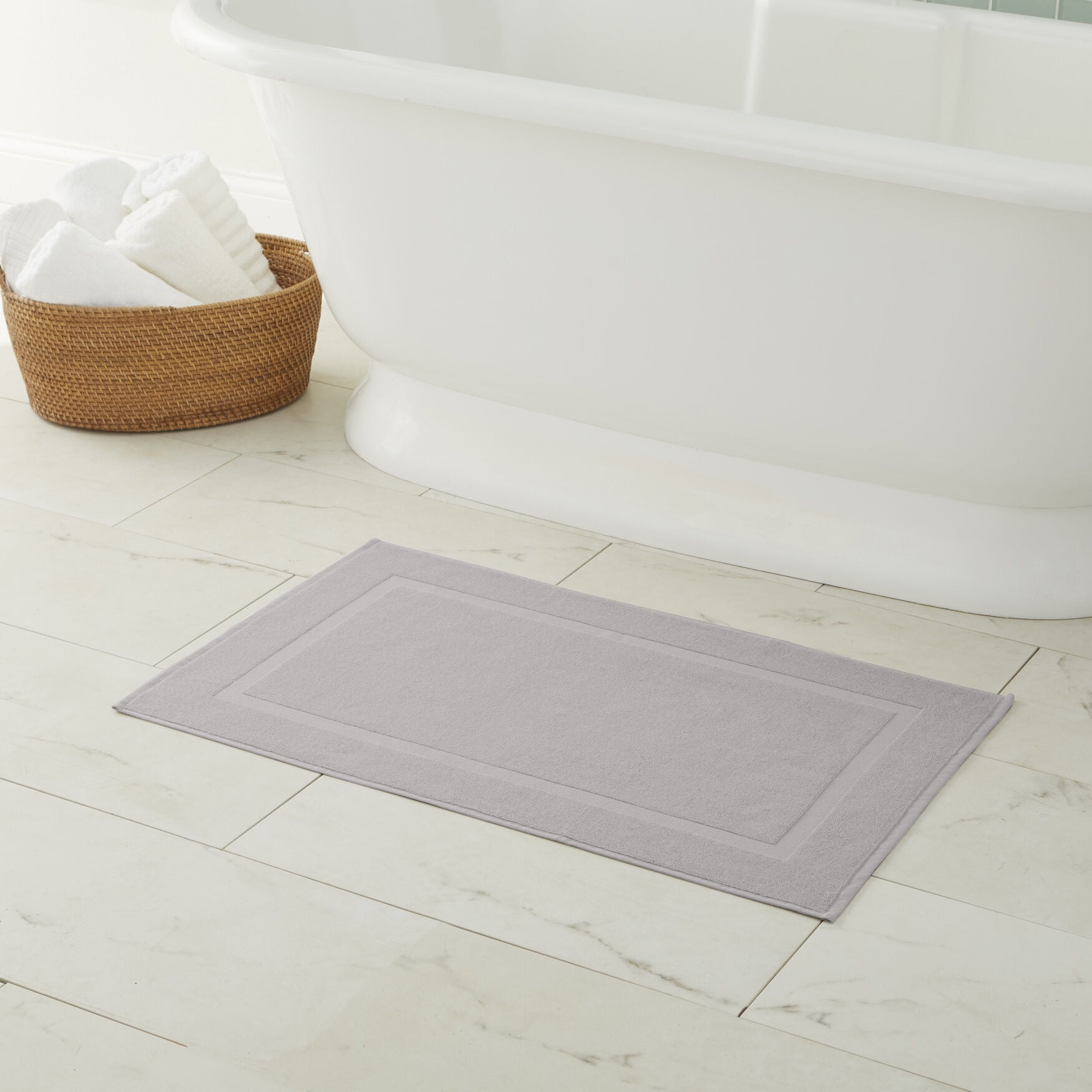Silver Woven Cotton Bath Mat Set, 2 Pieces