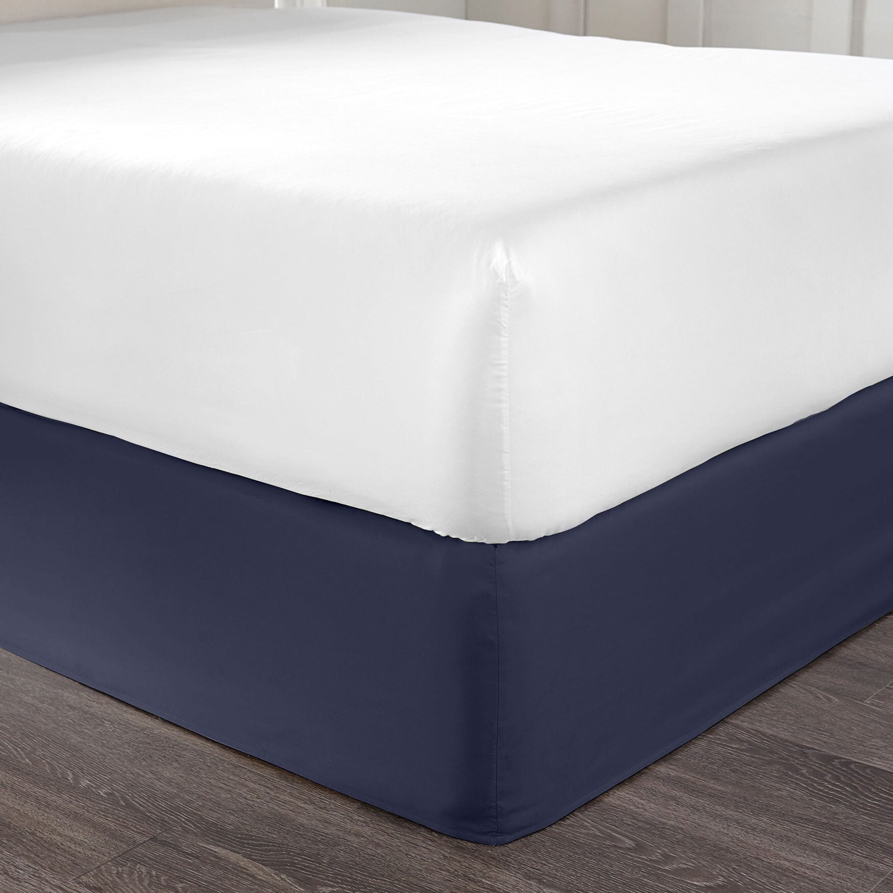 Dark Blue Queen Size Pleated Microfiber Bed Skirt