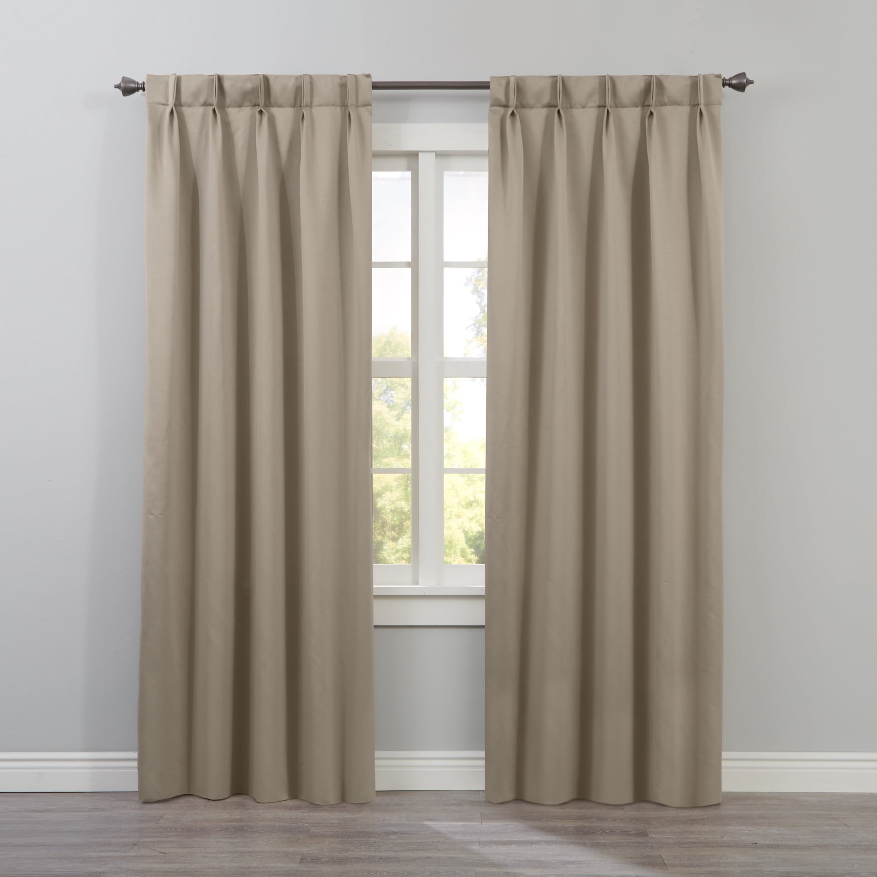 Taupe Room-Darkening Pleated Polyester Window Panels